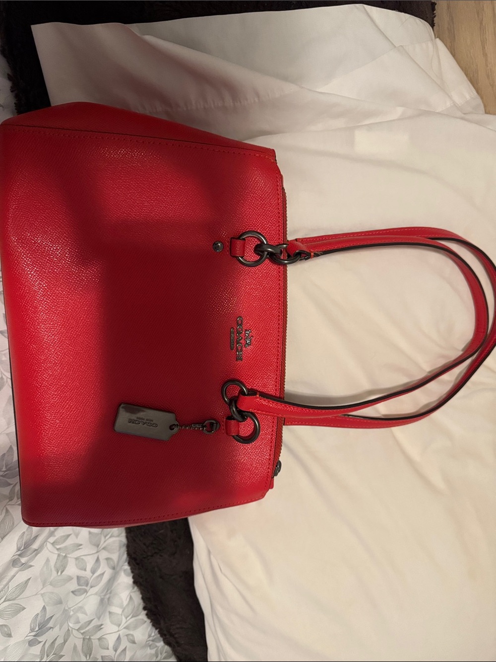 Coach Red Pebbled Leather Double-Handle Tote